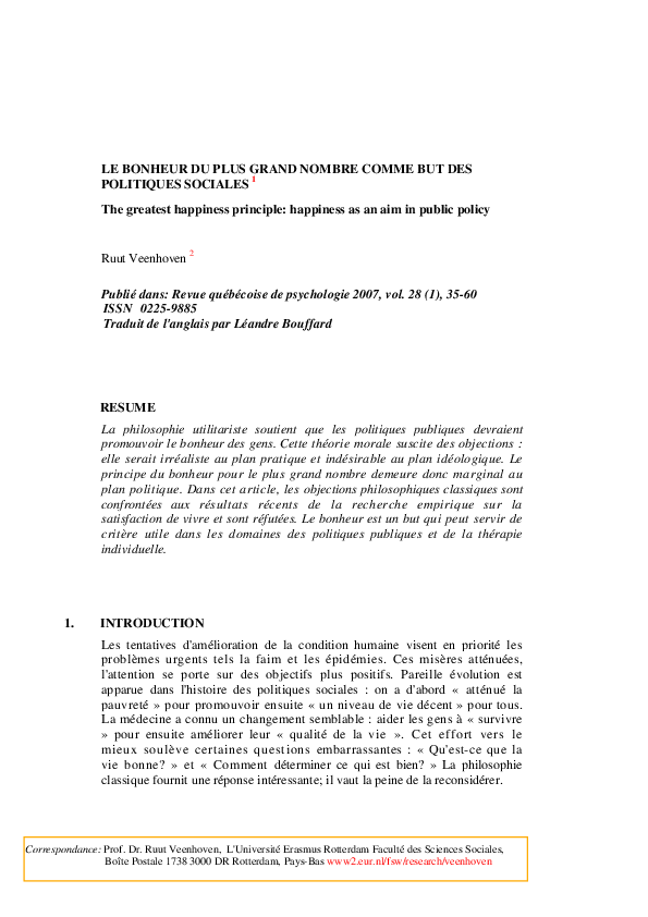Le Plus Grand Bonheur Du Plus Grand Nombre www.academia.edu