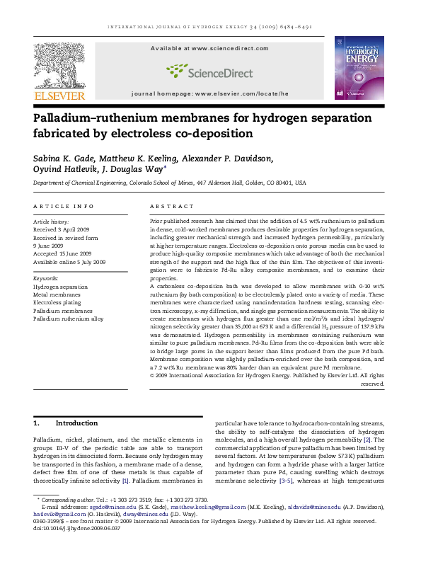 (PDF) Palladium–ruthenium membranes for hydrogen separation fabricated ...