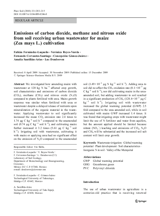 (PDF) Emissions of carbon dioxide, methane and nitrous oxide from soil ...