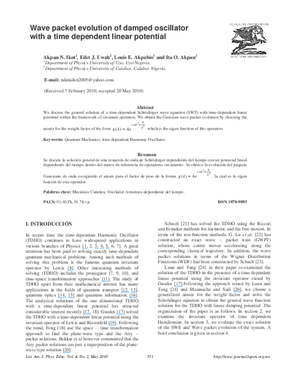 (PDF) Wave packet evolution of damped oscillator with a time dependent ...
