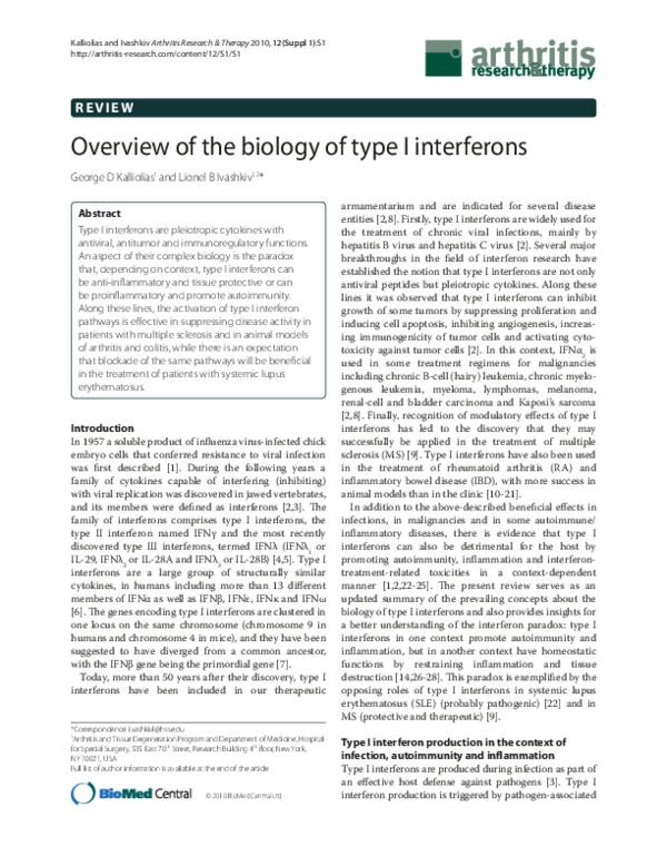 (PDF) Overview of the biology of type I interferons