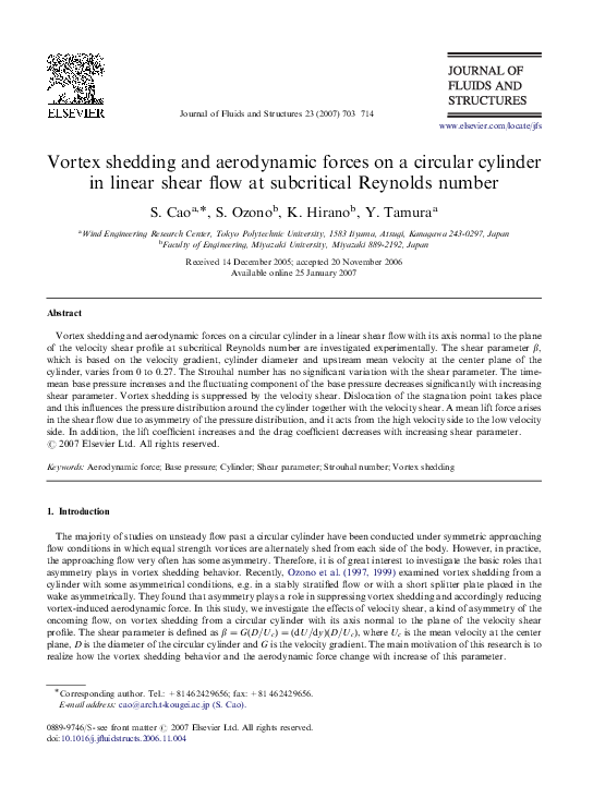 (PDF) Vortex shedding and aerodynamic forces on a circular cylinder in ...