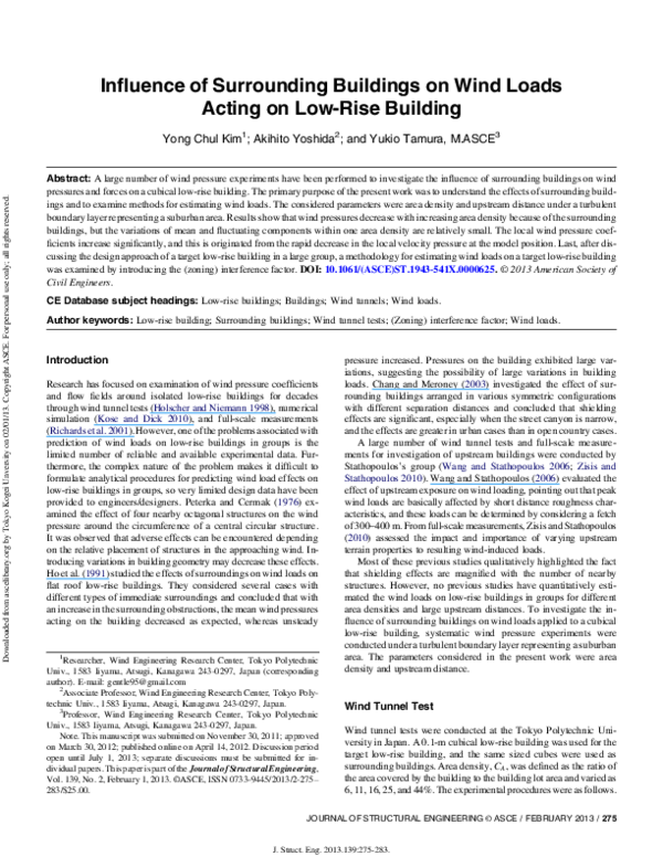 (PDF) Influence of Surrounding Buildings on Wind Loads Acting on Low ...