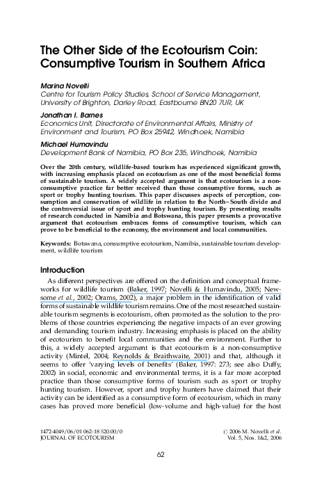 Pdf The Other Side Of The Ecotourism Coin Consumptive Tourism In