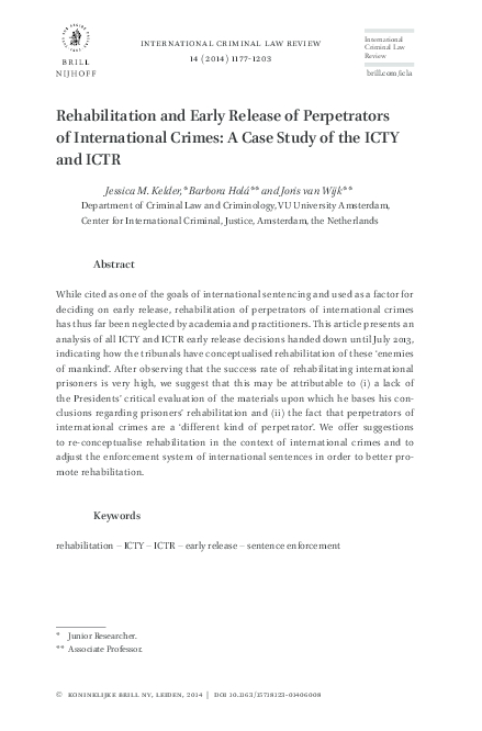 (PDF) Rehabilitation and Early Release of Perpetrators of International ...