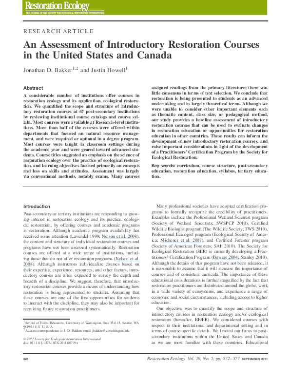 (PDF) An Assessment of Introductory Restoration Courses in the United ...