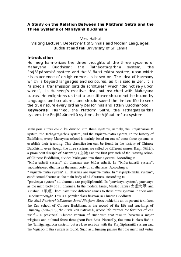 (DOC) A Study on the Relation Between the Platform Sutra and the Three ...