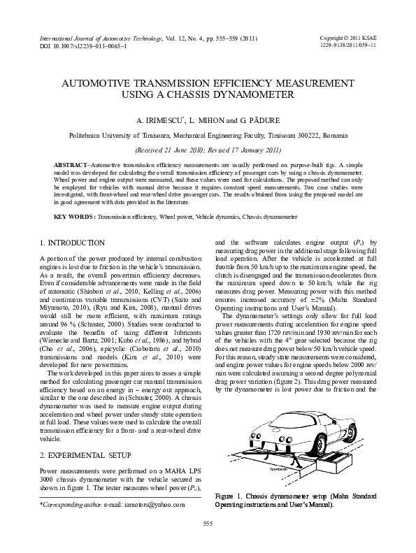 (PDF) Automotive transmission efficiency measurement using a chassis