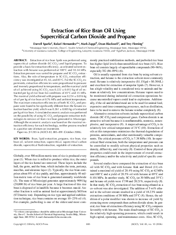 (PDF) Extraction of rice brain oil using supercritical carbon dioxide ...