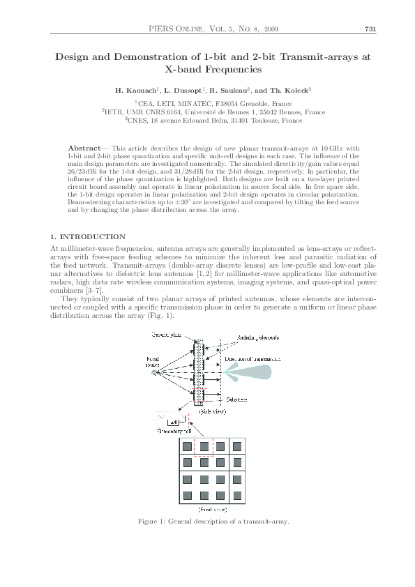 (PDF) Design and demonstration of 1-bit and 2-bit transmit-arrays at X ...