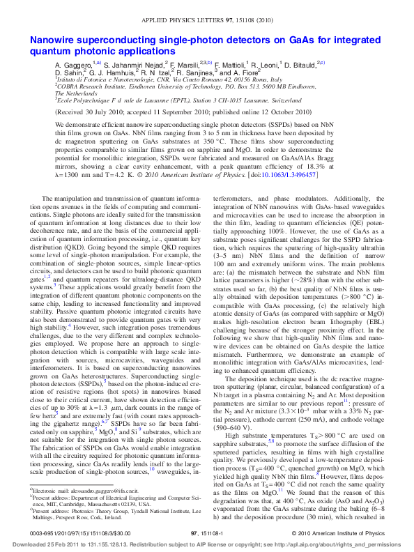 (PDF) Nanowire superconducting single-photon detectors on GaAs for ...