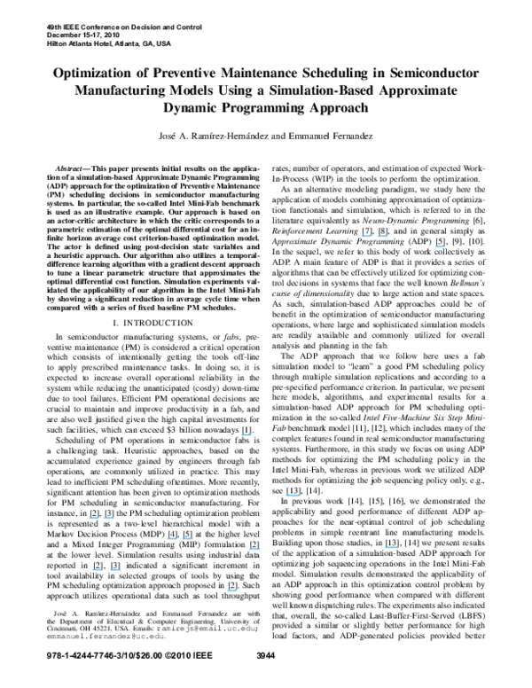 (PDF) Optimization of preventive maintenance scheduling for ...