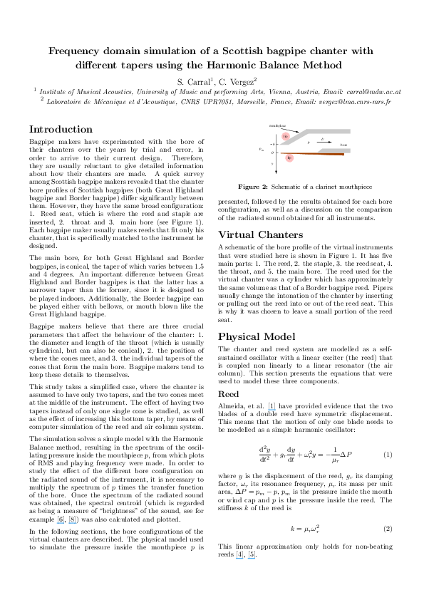(PDF) Frequency domain simulation of a Scottish bagpipe chanter with