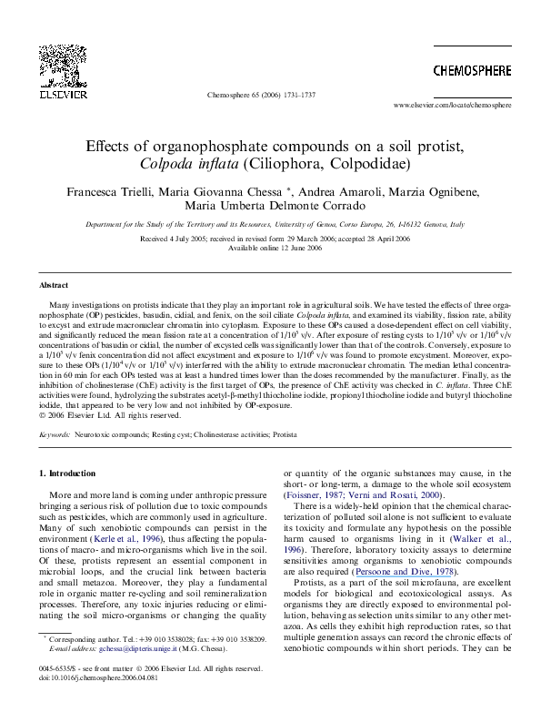 (PDF) Effects of organophosphate compounds on a soil protist, Colpoda ...