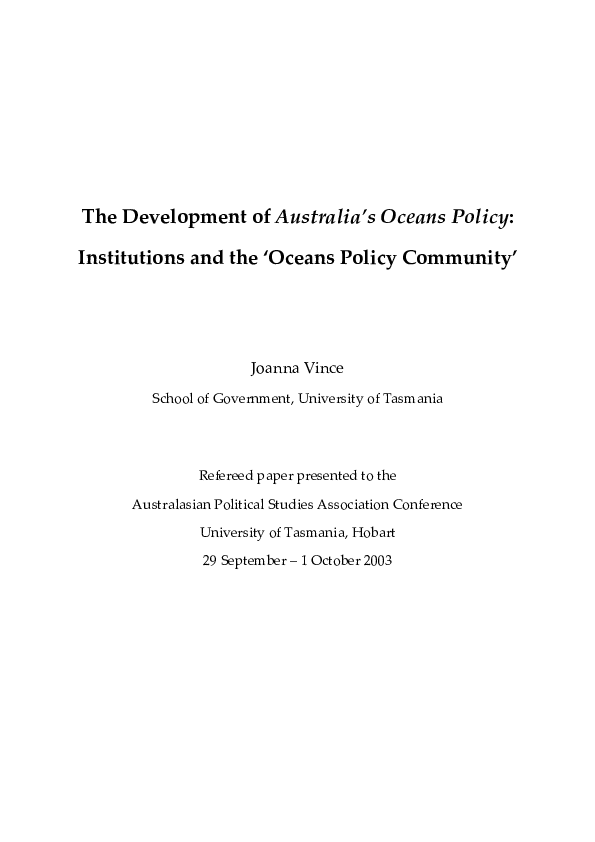 (PDF) The Development of Australia's Oceans Policy Institutions and