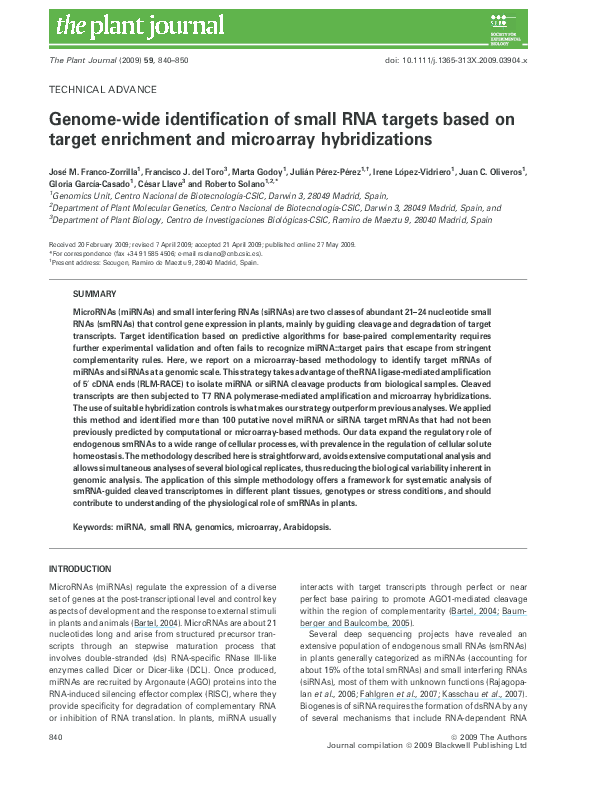 (PDF) Genome-wide identification of small RNA targets based on target ...