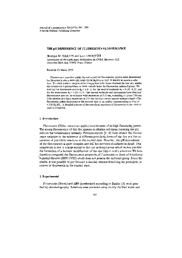 (PDF) The pH dependence of fluorescein fluorescence michael martin