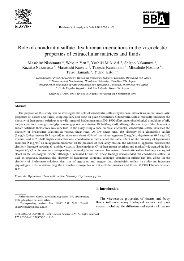 (PDF) Role of chondroitin sulfatehyaluronan interactions in the
