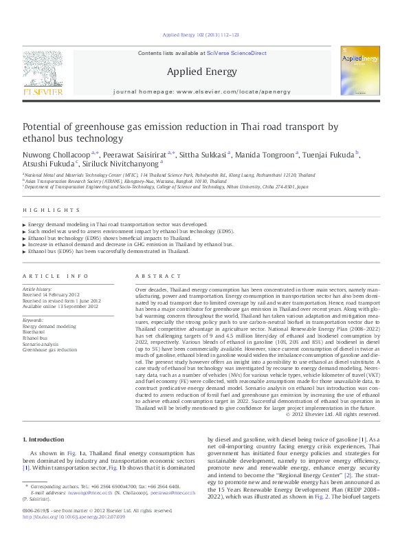 (PDF) Potential of greenhouse gas emission reduction in Thai road ...