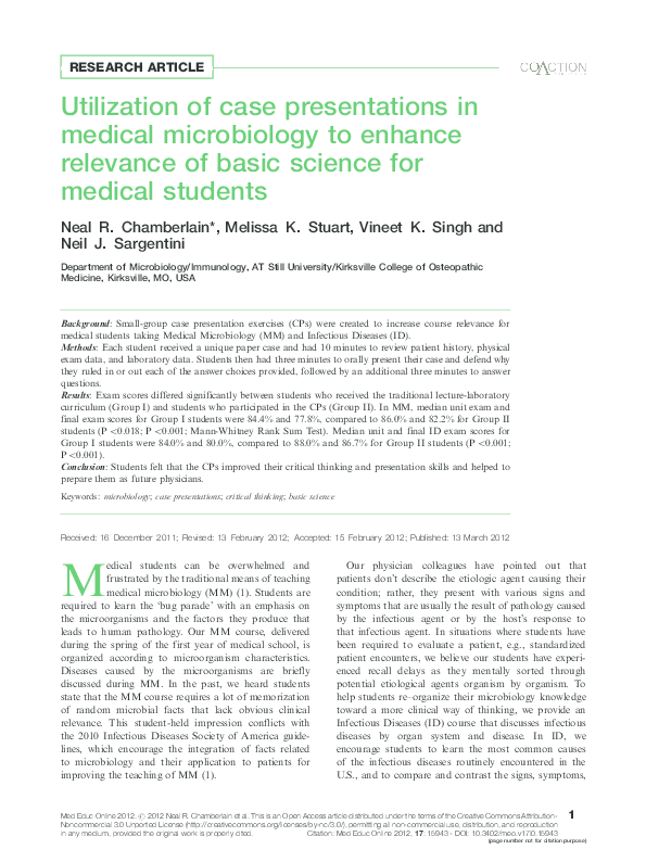 (PDF) Utilization of case presentations in medical microbiology to ...