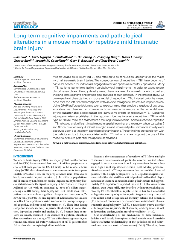 (PDF) Long-Term Cognitive Impairments and Pathological Alterations in a ...