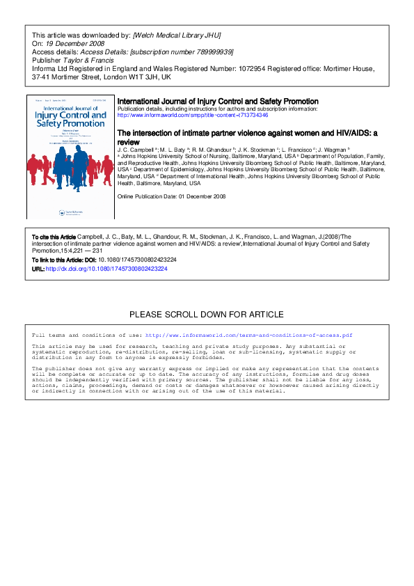(PDF) The intersection of intimate partner violence against women and ...