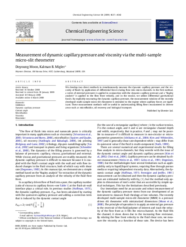 (PDF) Measurement of dynamic capillary pressure and viscosity via the ...