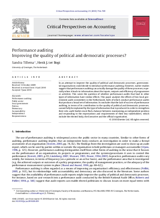 (PDF) Performance Auditing: Improving the Quality of Political and ...