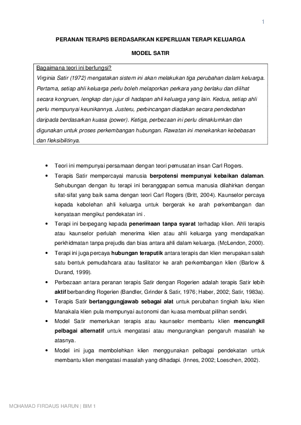 Pdf Peranan Terapis Berdasarkan Keperluan Terapi Keluarga Model Satir Mohamad Firdaus Harun Academia Edu