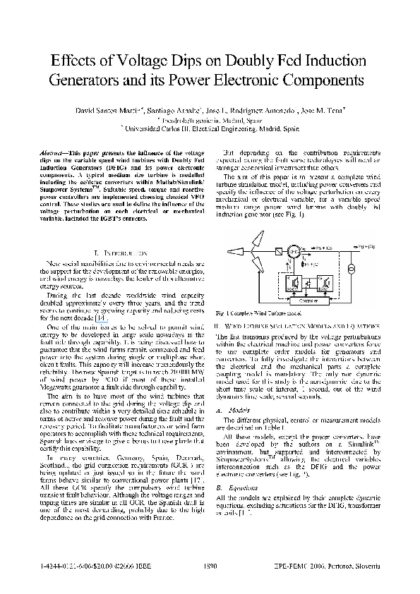 (PDF) Effects of Voltage Dips on Doubly Fed Induction Generators and
