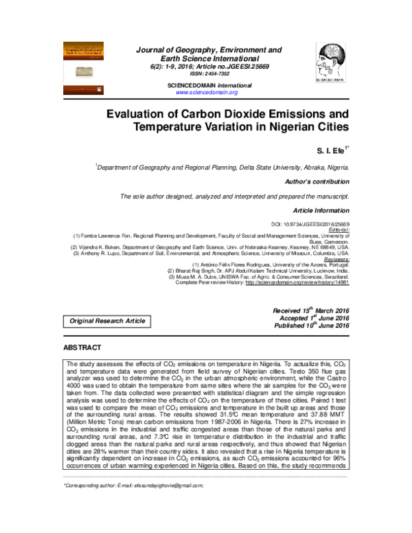 (PDF) Evaluation of Carbon Dioxide Emissions and Temperature Variation ...