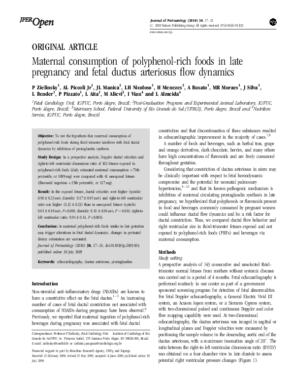 (PDF) Maternal consumption of polyphenolrich foods in late pregnancy