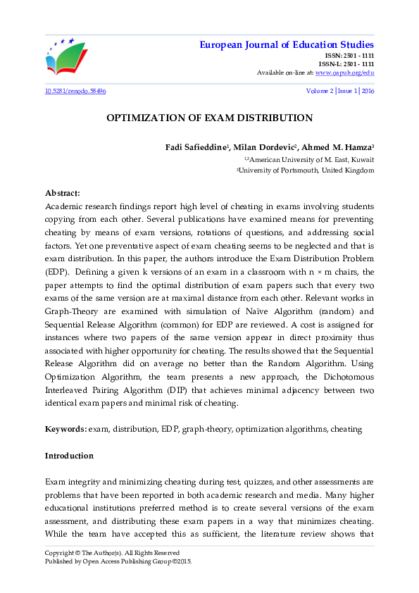 (PDF) OPTIMIZATION OF EXAM DISTRIBUTION
