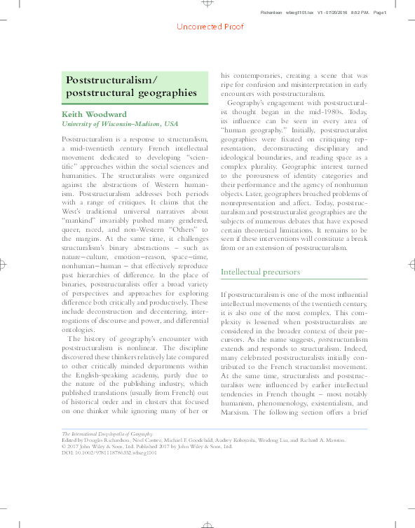 Poststructuralism/ Poststructural Geographies The International