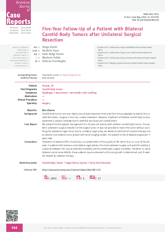 (PDF) Five-year follow-up of a patient with bilateral carotid body ...