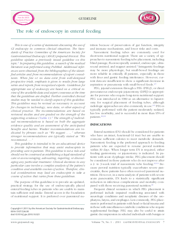 (PDF) The role of endoscopy in enteral feeding