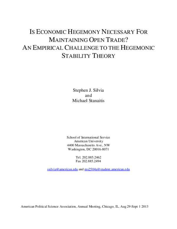 (PDF) Is Economic Hegemony Necessary for Maintaining Open Trade? An ...