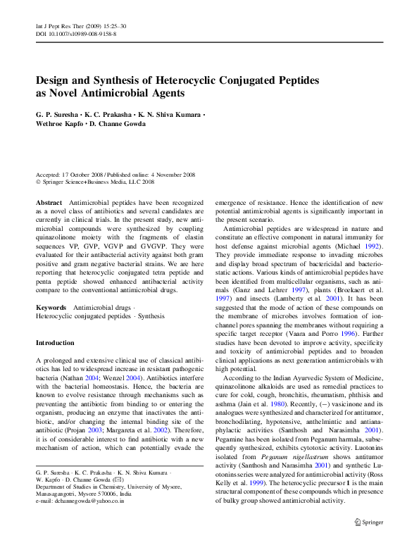 (PDF) Design and Synthesis of Heterocyclic Conjugated Peptides as Novel ...