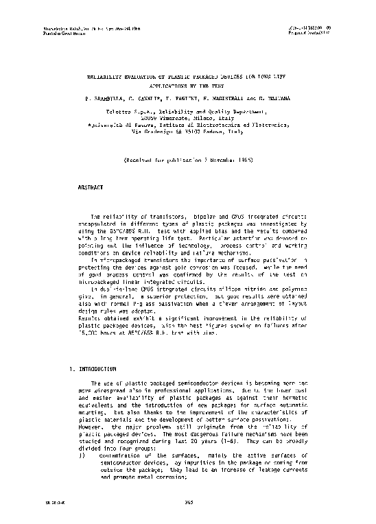 (PDF) Reliability evaluation of plastic packaged devices for long life
