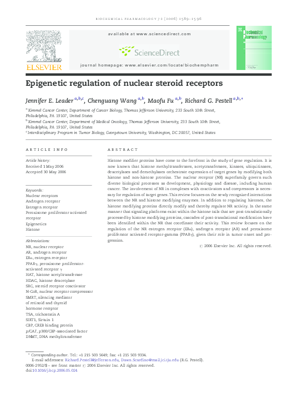 (PDF) Epigenetic regulation of nuclear steroid receptors