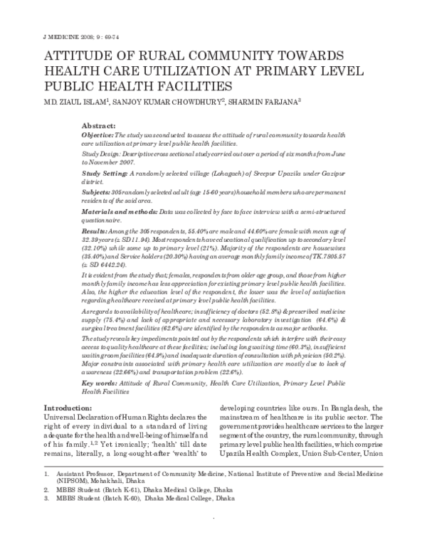 (PDF) ATTITUDE OF RURAL COMMUNITY TOWARDS HEALTH CARE UTILIZATION AT ...