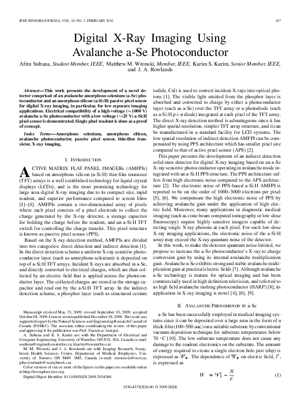 (PDF) Digital XRay Imaging Using Avalanche aSe Photoconductor Afrin