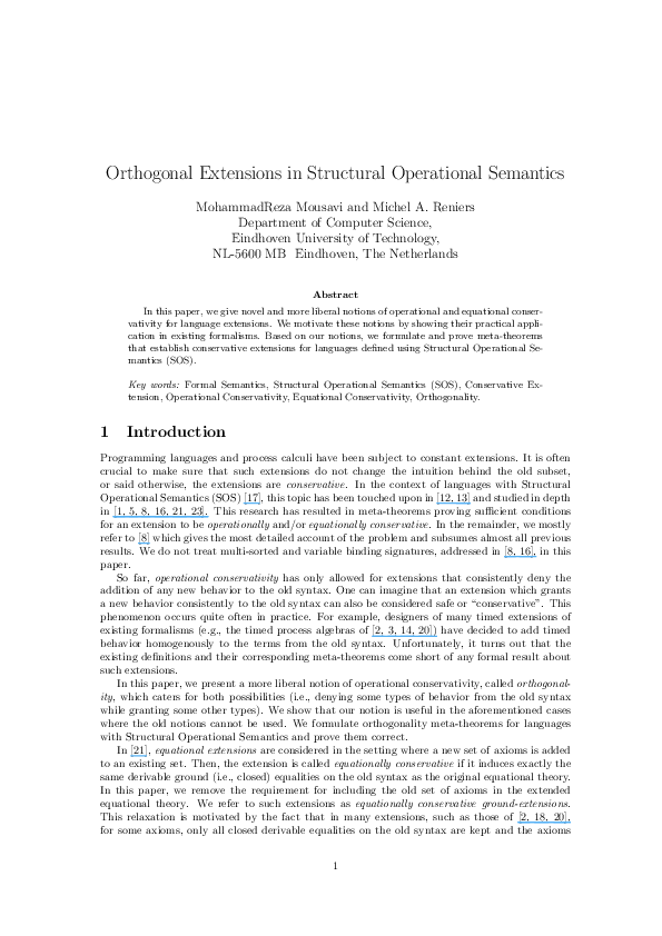(PDF) Orthogonal Extensions in Structural Operational Semantics