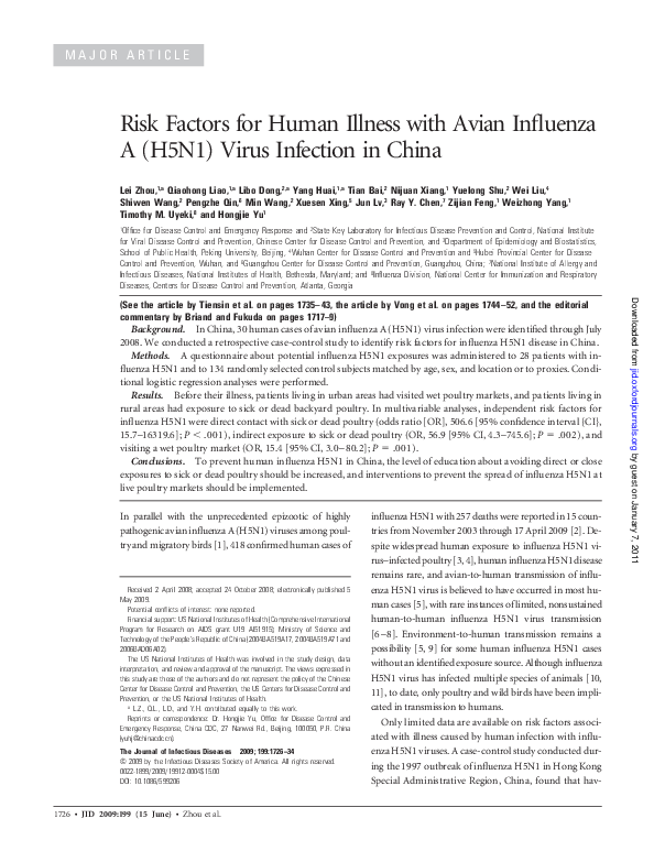 (PDF) Risk Factors for Human Illness with Avian Influenza A (H5N1 ...