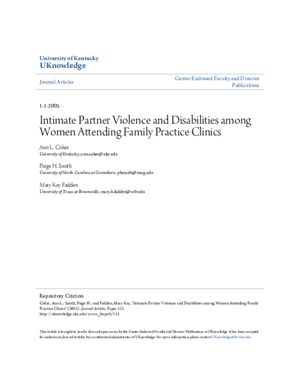 (PDF) Intimate Partner Violence and Disabilities among Women Attending ...