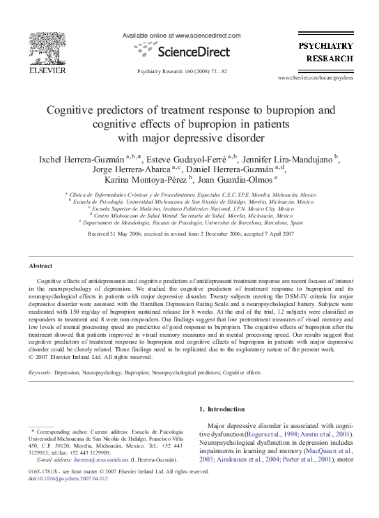 (PDF) Cognitive predictors of treatment response to bupropion and ...