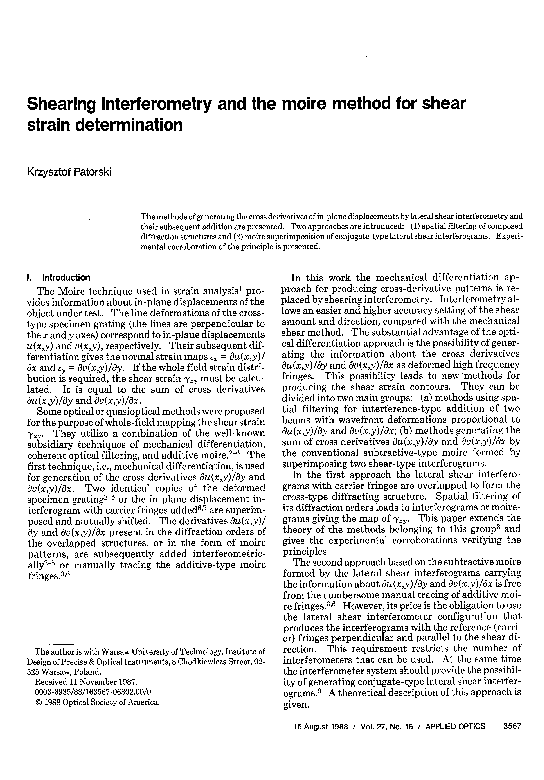 (PDF) Shearing interferometry and the moire method for shear strain ...
