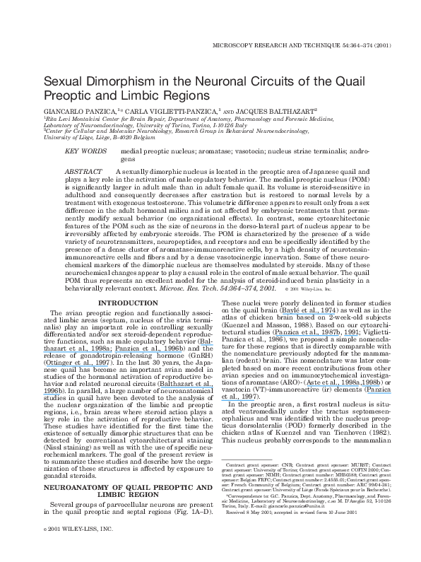 (PDF) Sexual dimorphism in the neuronal circuits of the quail preoptic ...