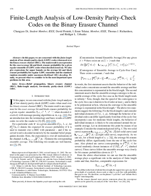 (PDF) Finite-length analysis of low-density parity-check codes on the ...
