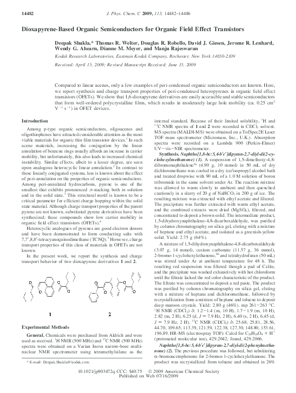 (PDF) Dioxapyrene-Based Organic Semiconductors for Organic Field Effect ...